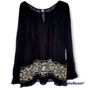 Old Navy Black White Floral Peasant Blouse Tunic Rayon XXL Boho